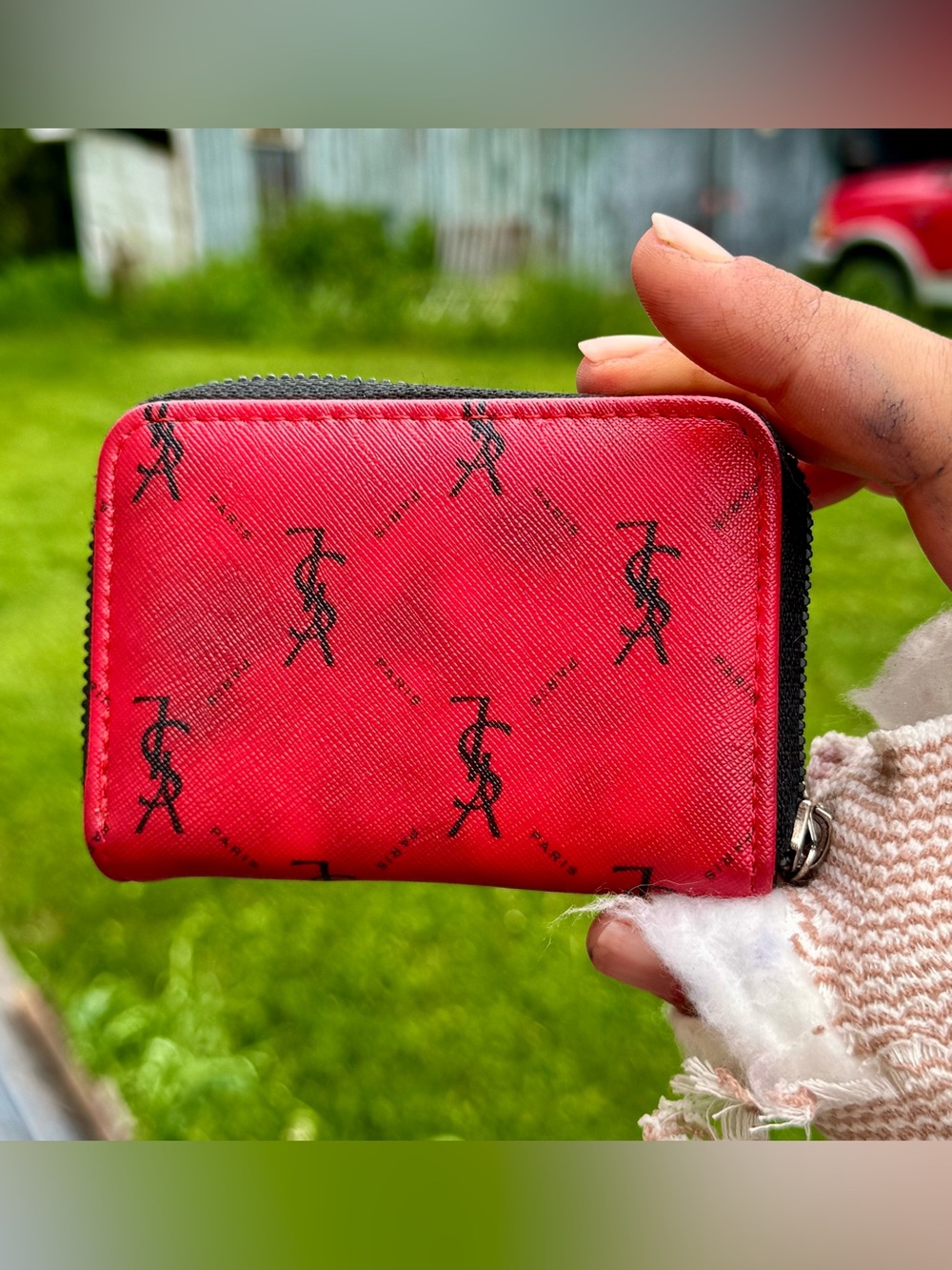 Yves Saint Laurent Red Zip-Around Monogram Card Case